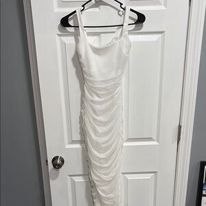 Lulu's White Ruched Sheath Maxi Dress